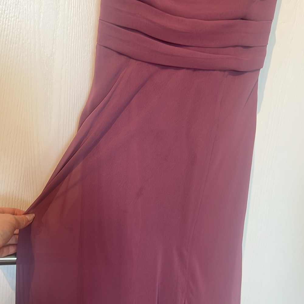 David's Bridal (F19831) Surplice Tank Long Chiffon Bridesmaid Dress in Chianti - Picture 6 of 11